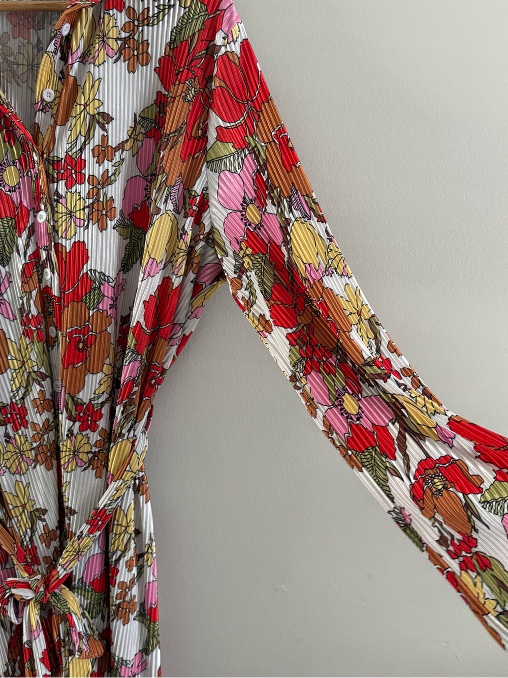 Floral Tie-Waist Long Sleeve Dress - Red Multi - Picture 5 of 9